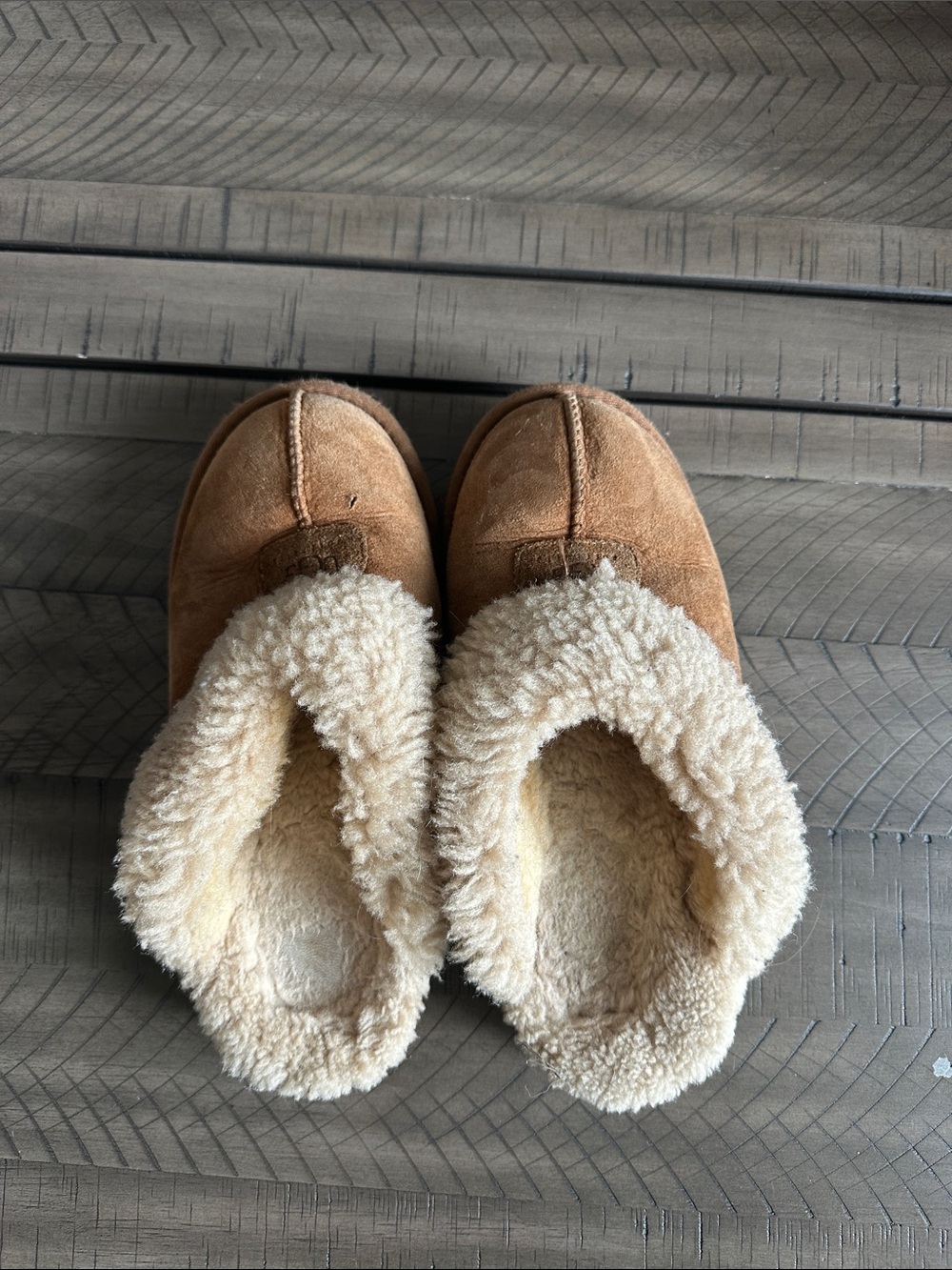 UGG Chestnut Suede Shearling Clog Slippers